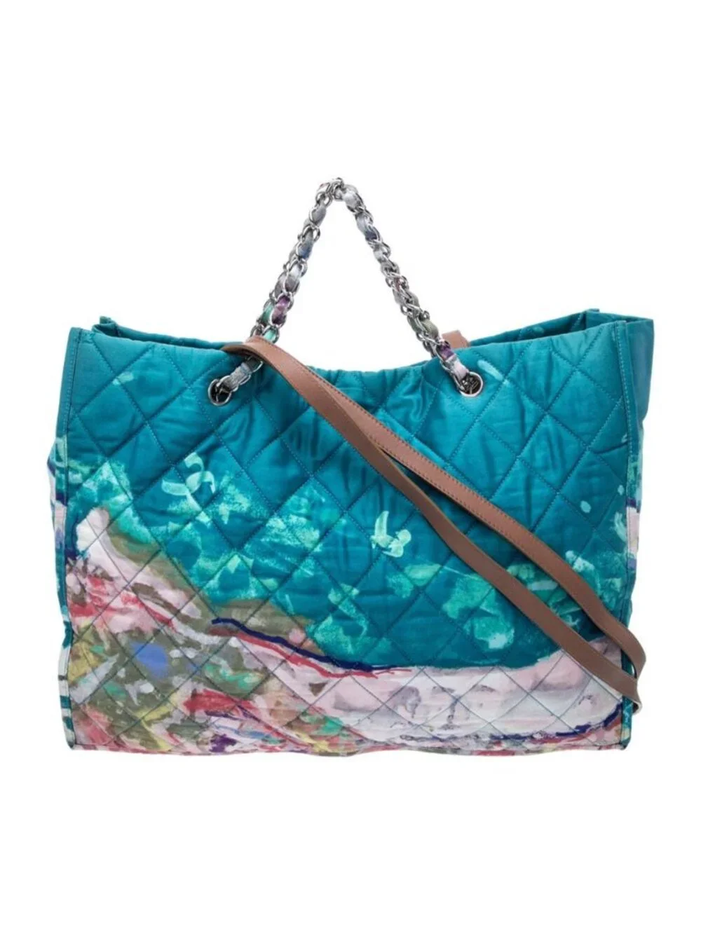 Chanel Large Watercolor Blue Quilted Canvas Chain Tote Bag
